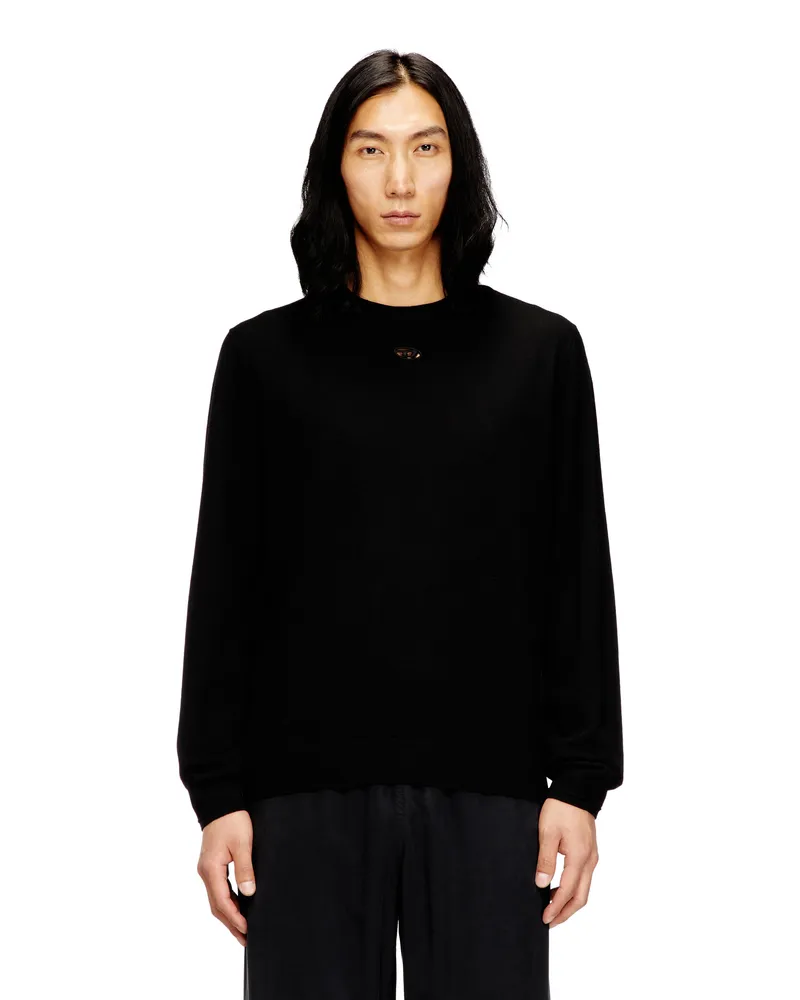 Diesel Pullover aus Wolle mit Cut-out-Logo - Strickwaren - Herren - Schwarz Schwarz