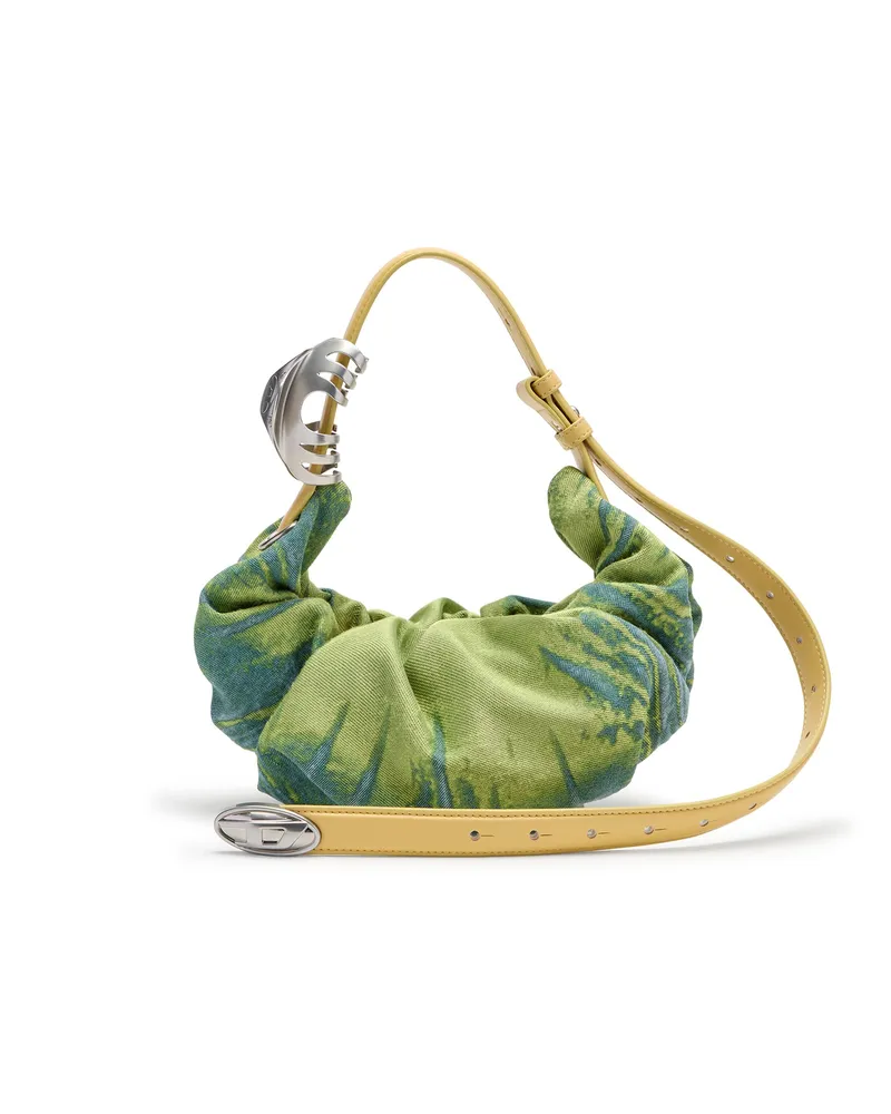 Diesel Grab-D-Scrunched Hobo-Tasche aus Satin-Denim - Schultertaschen - Damen - Grün Grün