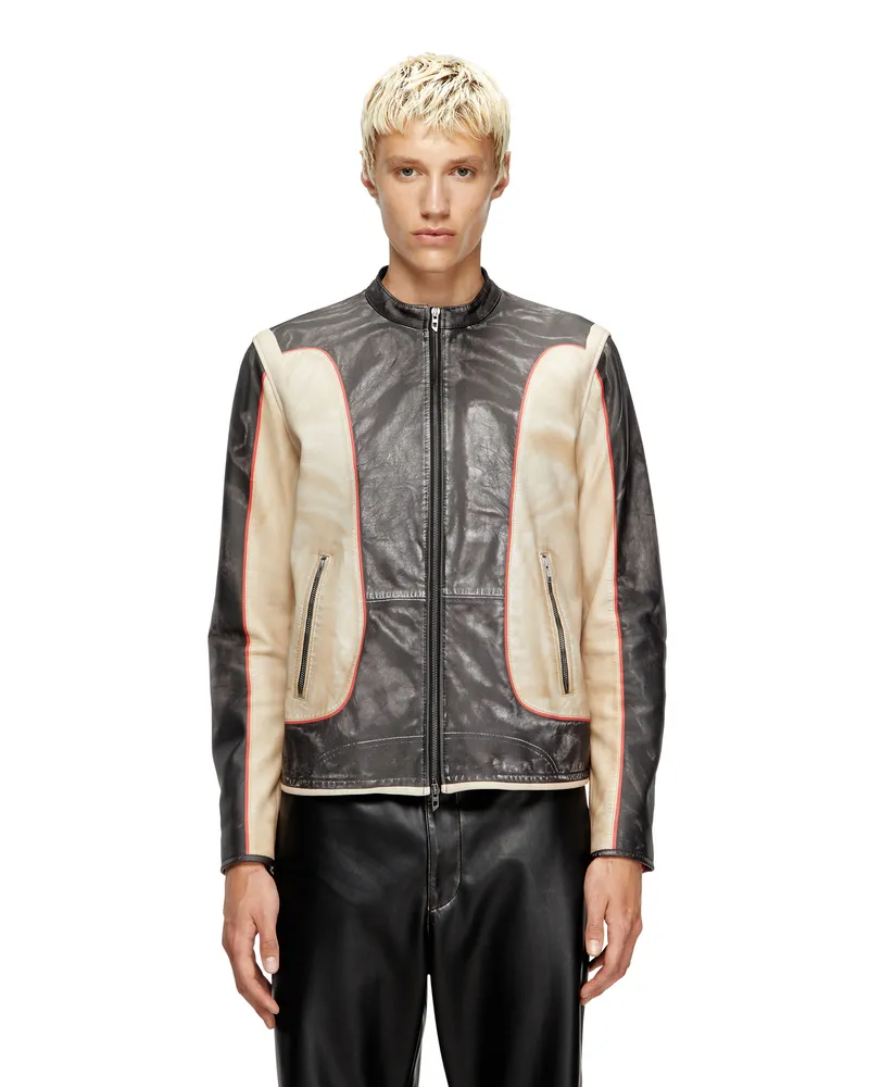Diesel Bikerjacke aus Leder in Trompe l'ail-Optik - Lederjacken - Herren - Bunt Bunt
