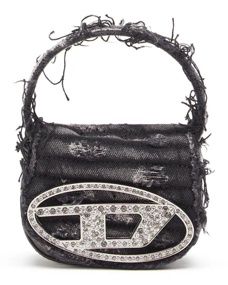 Diesel 1DR XS - Ikonische Minitasche aus Canvas mit Strass - Handtaschen - Damen - Schwarz Schwarz