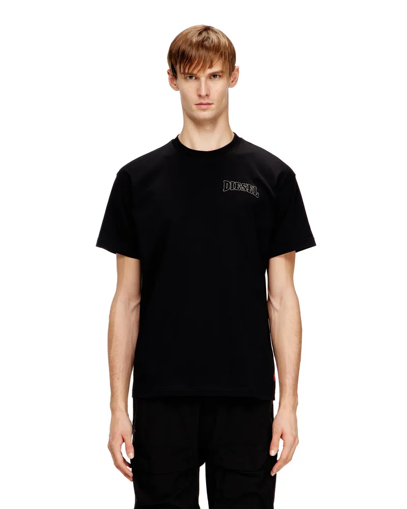 Diesel Reguläres Baumwoll-T-Shirt mit Diesel-Stickerei - T-Shirts - Herren - Schwarz Schwarz
