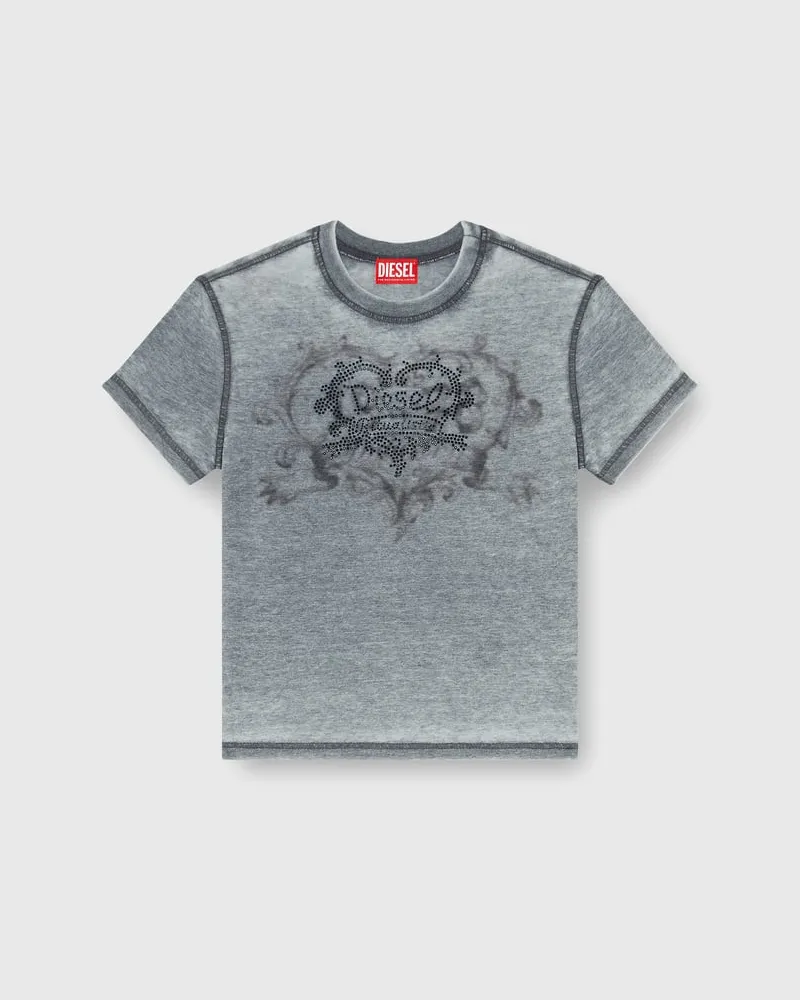 Diesel Jersey-T-Shirt mit Strasssteinen und burnout effect - T-Shirts - Damen - Grau Grau