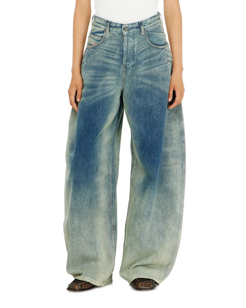 Diesel Relaxed Jeans High Waist 1987 D-Khelz, Mittelblau, Knopfverschluss Blau
