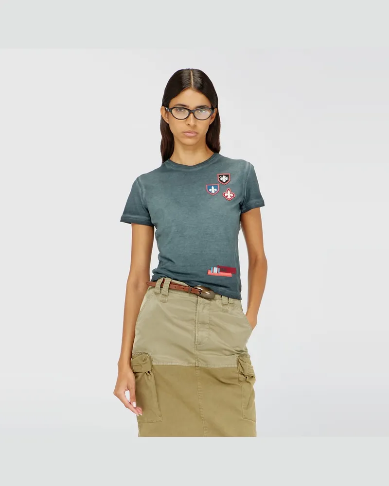 Diesel T-Shirt mit Patches und Mikrowaffel-Seiten - T-Shirts - Damen - Grün Grün