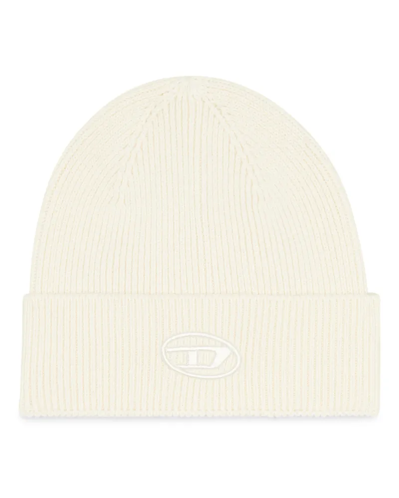 Diesel Gerippte Beanie-Mütze mit D-Stickerei - Mützen - Unisex - Weiss Weiss