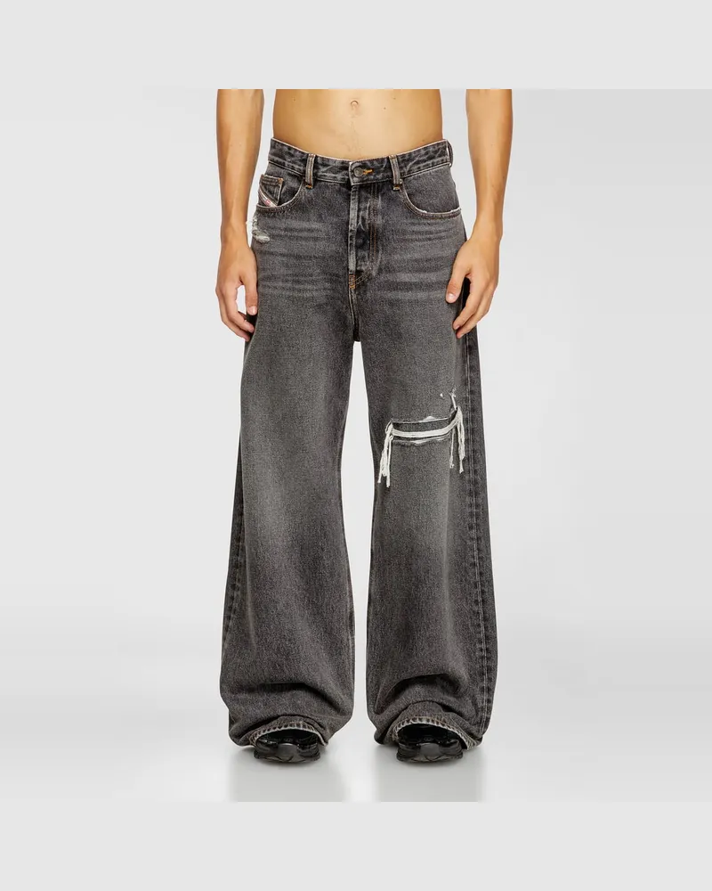 Diesel Relaxed Jeans Low Waist D-Rise, Schwarz/Dunkelgrau, Knopfverschluss Schwarz