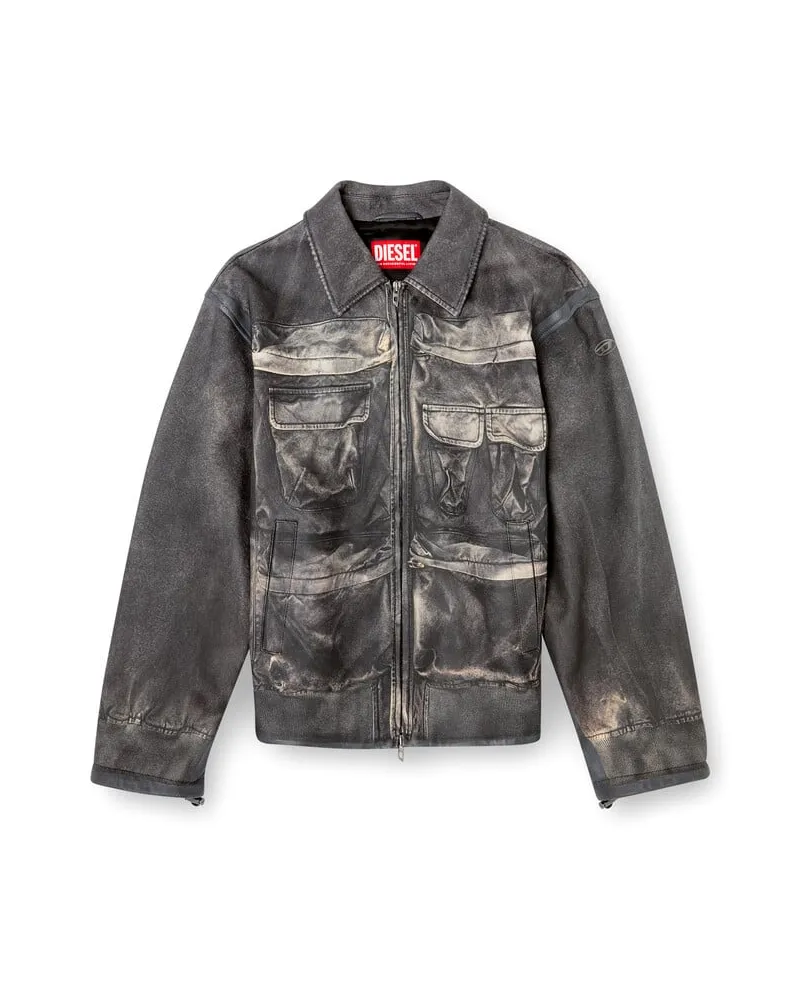 Diesel Jacke aus Leder mit Trompe l'ail-Taschen - Lederjacken - Herren - Schwarz Schwarz