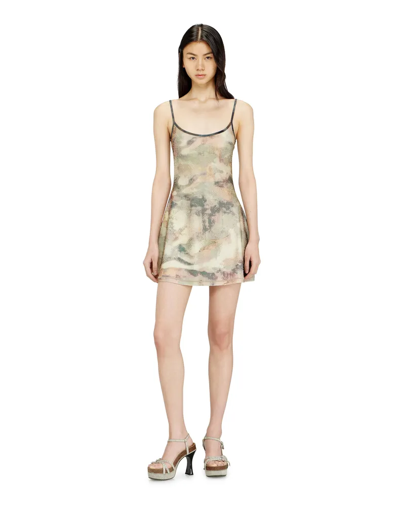 Diesel Minikleid aus Nylon mit Allover-Camouflagemuster und Kristalldetails - Kleider - Damen - Bunt Bunt