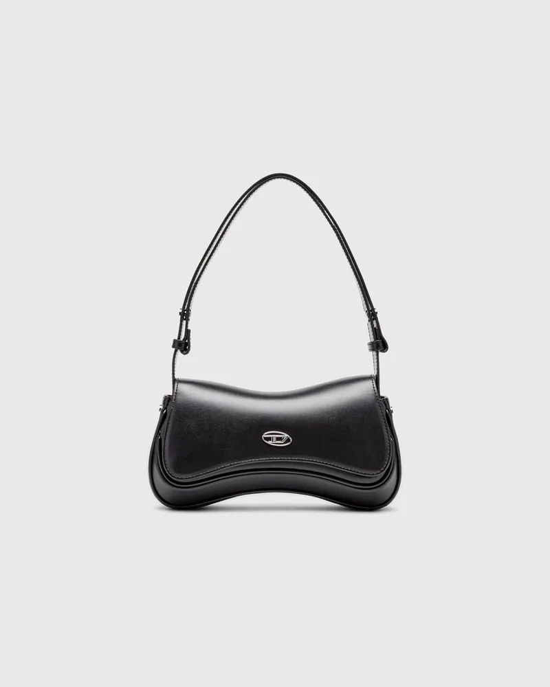 Diesel Play-Schultertasche aus semiglänzendem Leder - Abendtaschen - Damen - Schwarz Schwarz