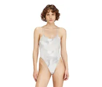 Gerippter Tanga-Badeanzug mit Camouflage-Print - Badeanzüge - Damen - Weiss