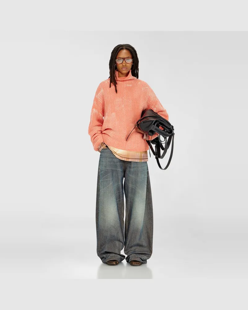 Diesel Pullover mit Funnelkragen aus gerippter Wollmischung - Strickwaren - Damen - Rot Rot