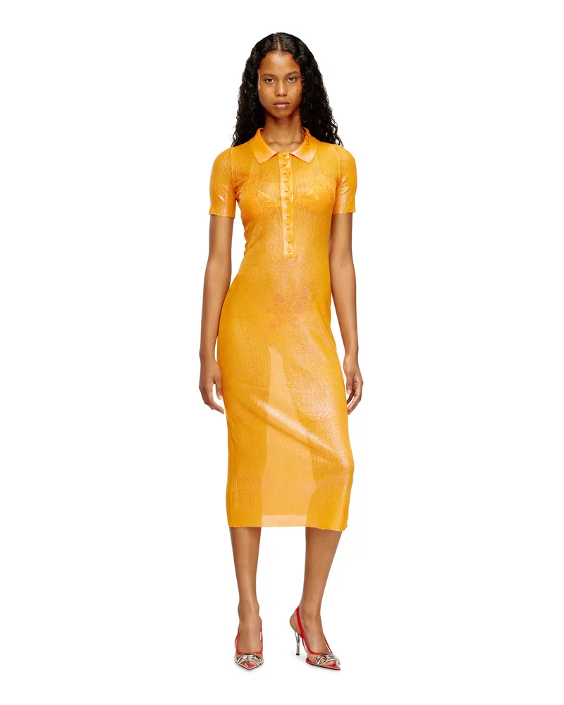 Diesel Irideszierendes Strick-Polokleid mit Lotus-Print - Kleider - Damen - Orange Orange