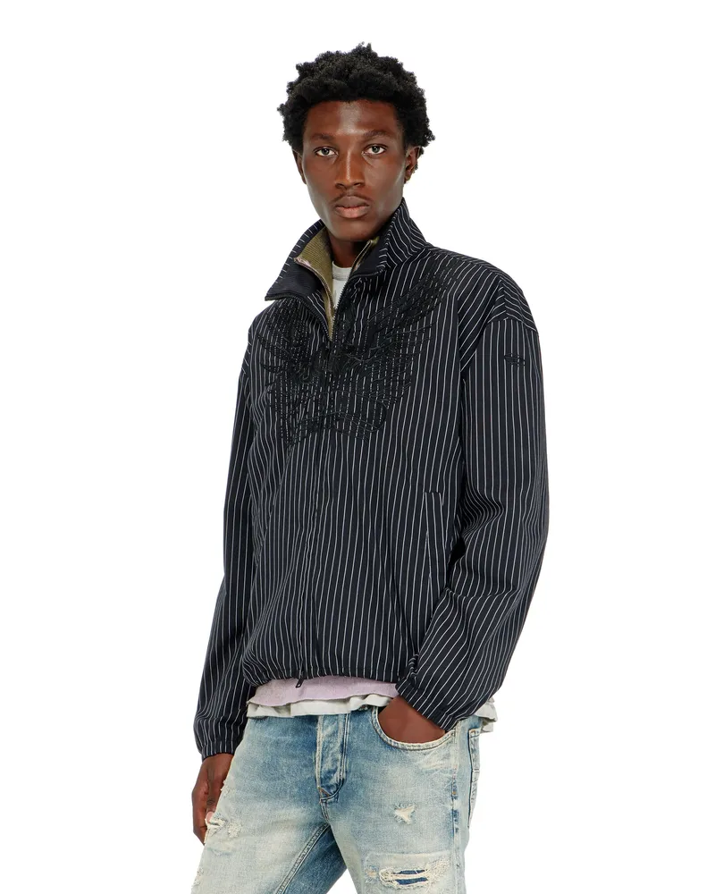 Diesel Nylon-Pinstripe-Jacke mit Phoenix-Stickerei - Jacken - Herren - Schwarz Schwarz