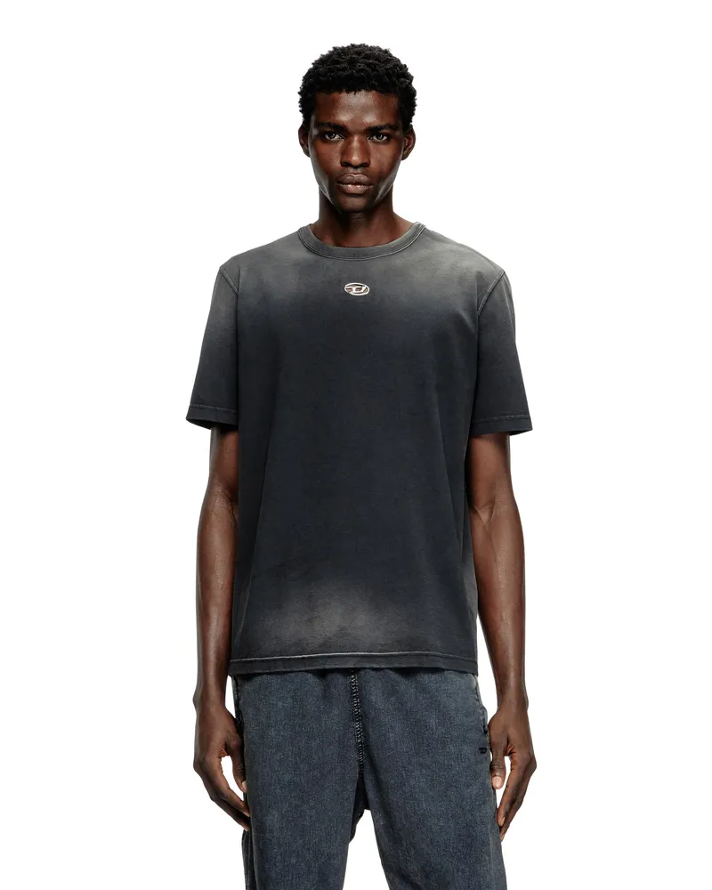 Diesel Verblasstes T-Shirt mit Cutout-Oval D - T-Shirts - Herren - Schwarz Schwarz