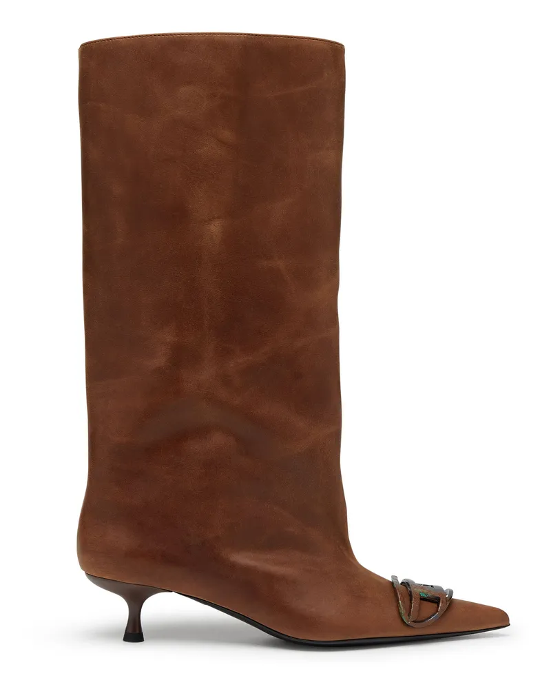 Diesel D-Venus-Kniehohe Stiefel aus Fettleder - Stiefel - Damen - Braun Braun