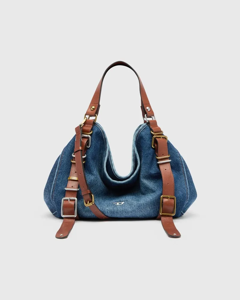Diesel D-One-Medium Top-Handle-Tasche aus Denim und Leder - Handtaschen - Damen - Blau Blau