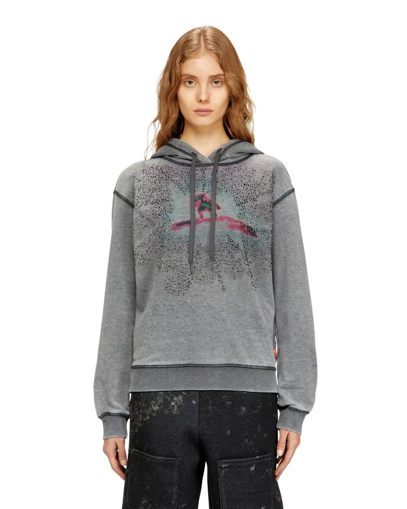 Diesel Kapuzenpullover mit digitalem Grafikdruck und Strassverzierungen - Sweatshirts - Damen - Grau Grau