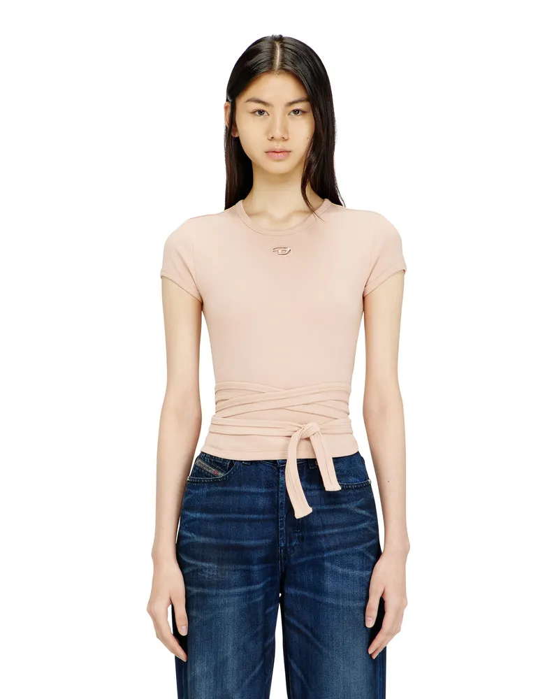 Diesel Geripptes Top mit Wickelschnüren - T-Shirts - Damen - Rosa Rosa