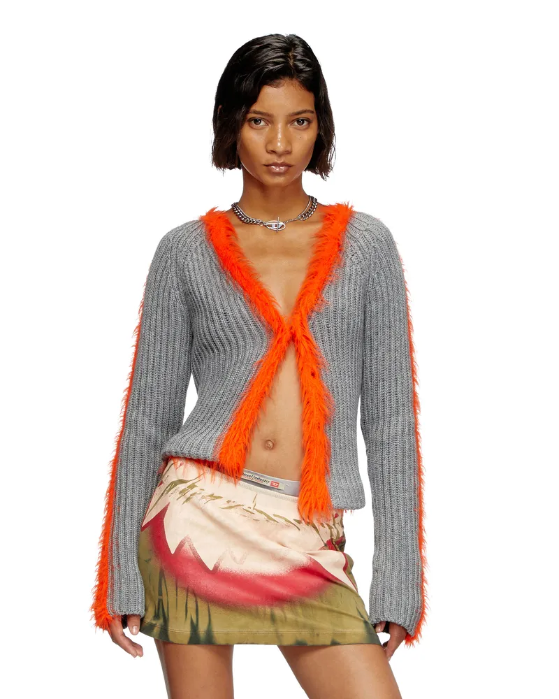 Diesel Gerippter Cardigan mit flauschigen Besätzen - Strickwaren - Damen - Bunt Bunt