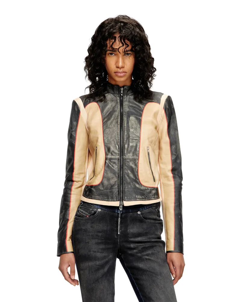 Diesel Bikerjacke aus Leder in Trompe l'ail-Optik - Lederjacken - Damen - Bunt Bunt