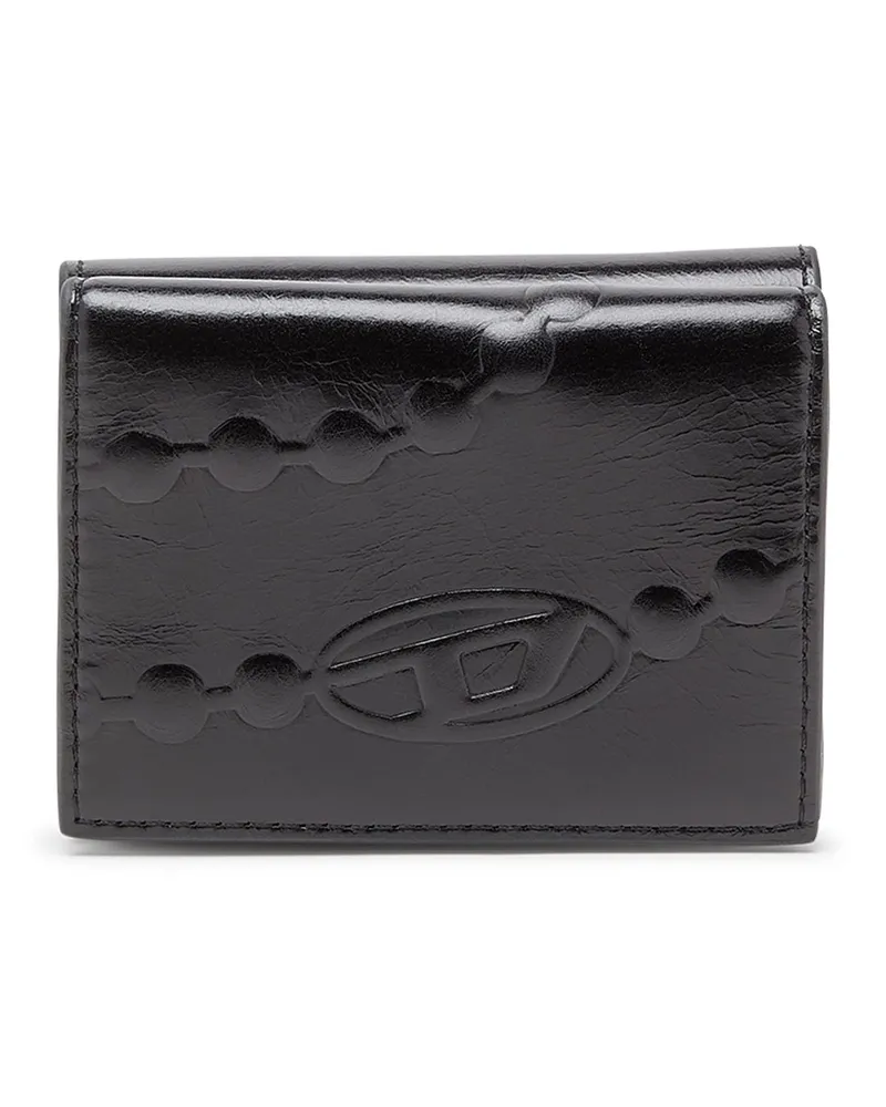 Diesel Dreifach gefaltete Lederbrieftasche mit geprägtem Kettenmotiv - Kleine Portemonnaies - Damen - Schwarz Schwarz
