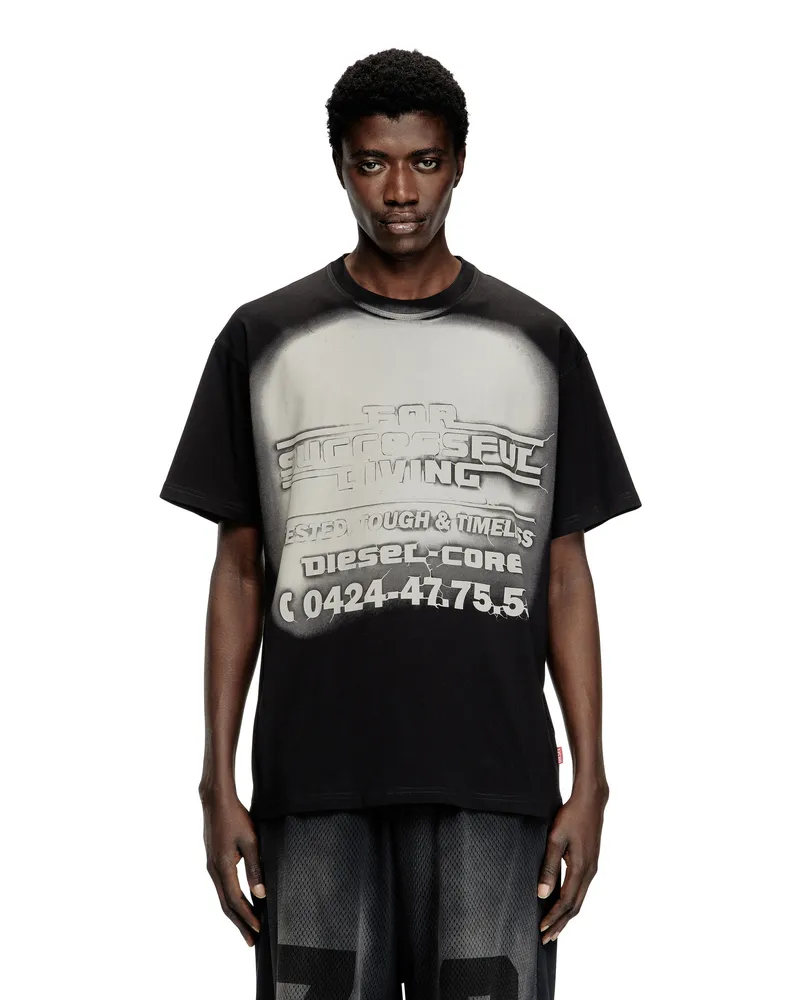 Diesel T-Shirt mit Blowout-Logo-Grafik - T-Shirts - Schwarz