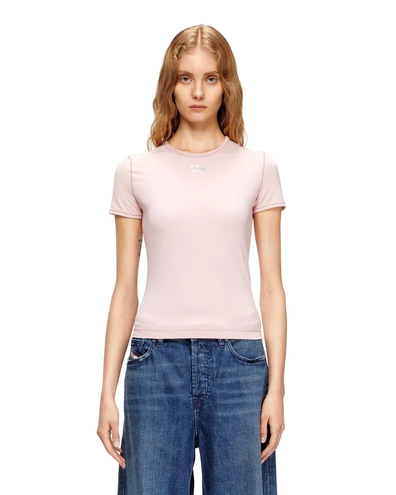 Diesel Slim-fit T-shirt with metallic Oval D - T-Shirts - Damen - Rosa Rosa