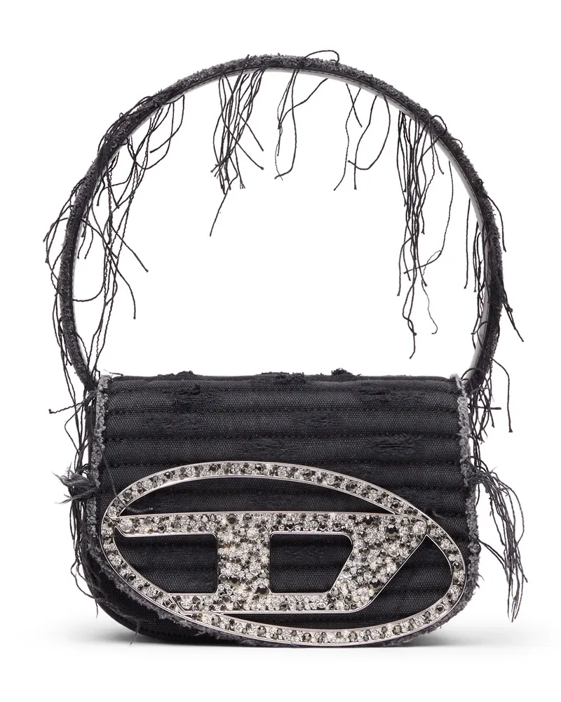 Diesel 1DR-Ikonische Schultertasche aus Canvas und Leder - Schultertaschen - Damen - Schwarz Schwarz