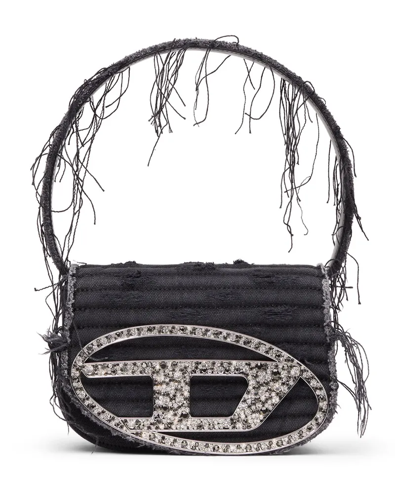 Diesel 1DR-Ikonische Schultertasche aus Canvas und Leder - Schultertaschen - Damen - Schwarz Schwarz