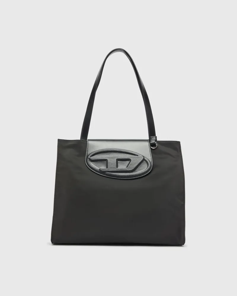 Diesel 1DR - Einkaufstasche aus nylon mit lederklappe - Shoppers - Unisex - Schwarz Schwarz