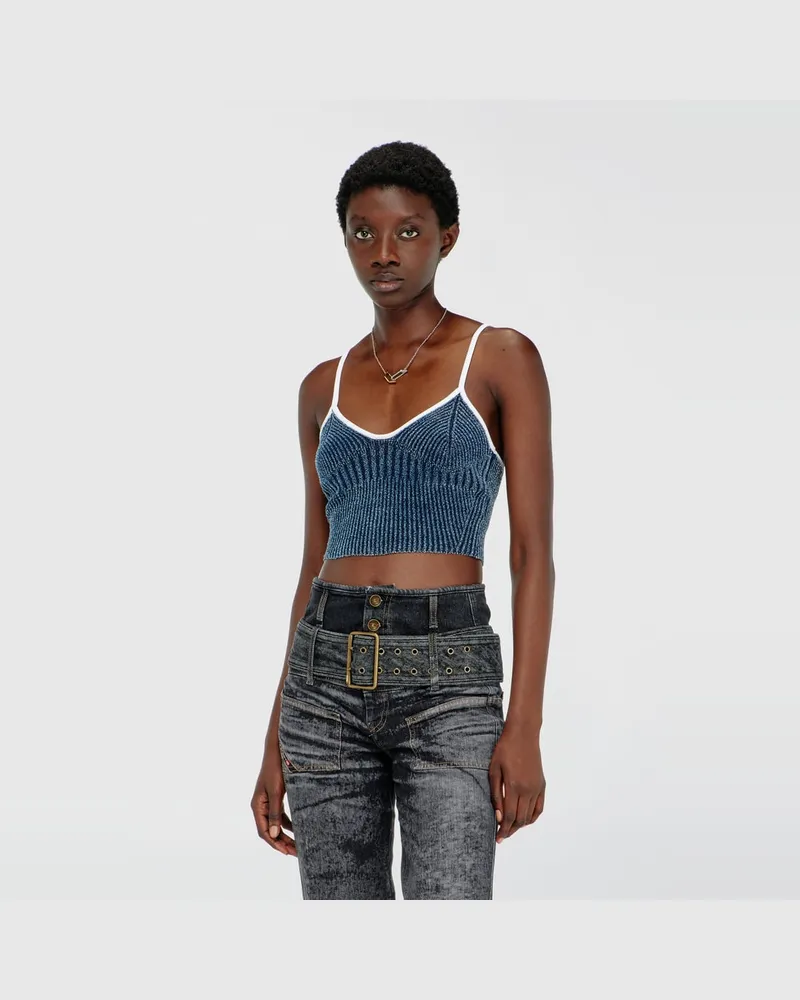 Diesel Crop-Top aus indigo bouclé Rippstrick - T-Shirts - Damen - Bunt Bunt