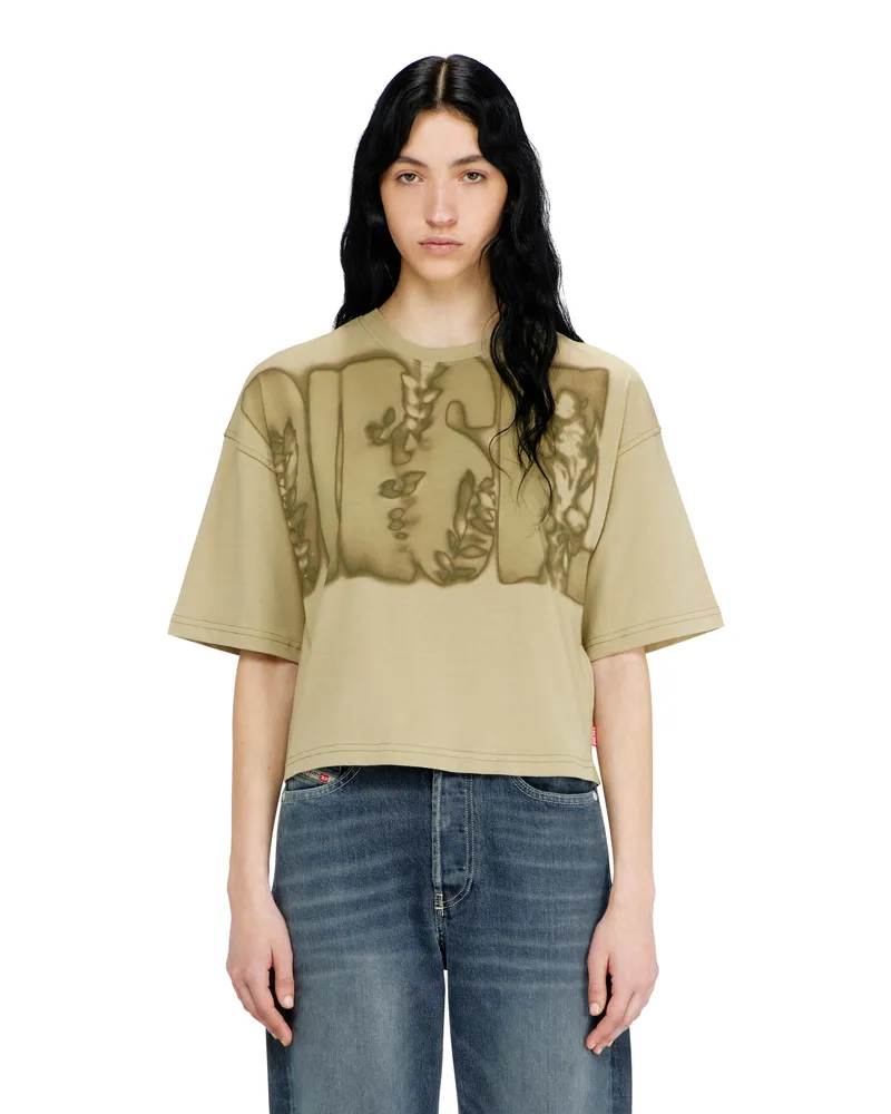 Diesel Kurz geschnittenes T-Shirt mit Digitaldruck - T-Shirts - Damen - Grün Grün