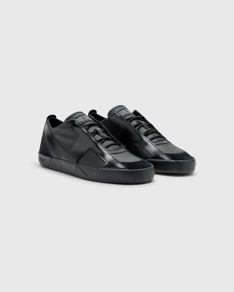 Diesel S-Slante-D-Sneaker aus Wildleder und Leder mit D-Logo - Sneakers - Herren - Schwarz Schwarz
