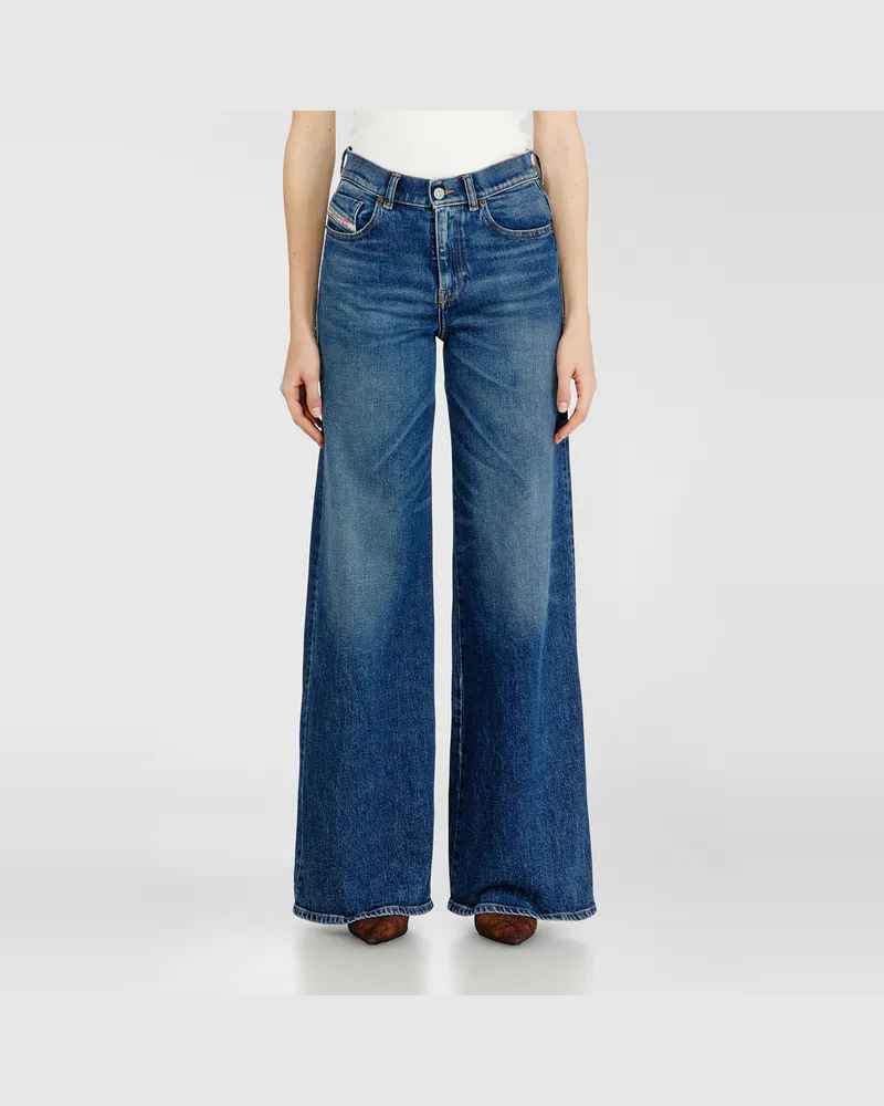 Diesel Flare Jeans Regular Waist 1978 D-Akemi, Mittelblau, Reißverschluss Blau