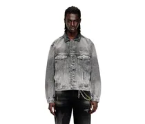 Denim-Truckerjacke mit tonalen Lederbesätzen - Denim jacken - Unisex - Grau