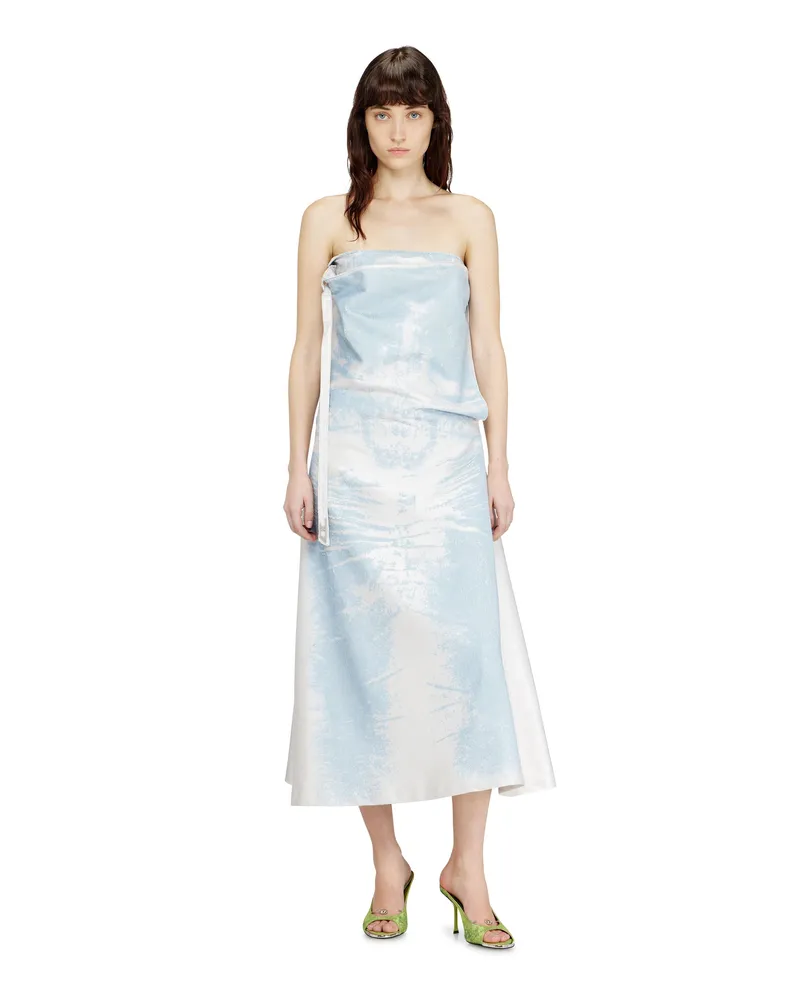 Diesel Langes Kleid aus farbigem Satin-Denim - Kleider - Damen - Blau Blau