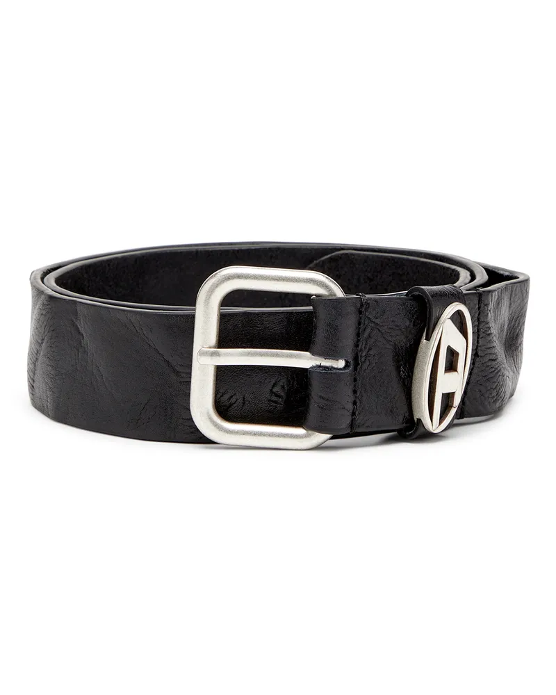 Diesel 3.9cm Gürtel aus Knitter-Leder mit Logo-Plakette - Gürtel - Unisex - Schwarz Schwarz