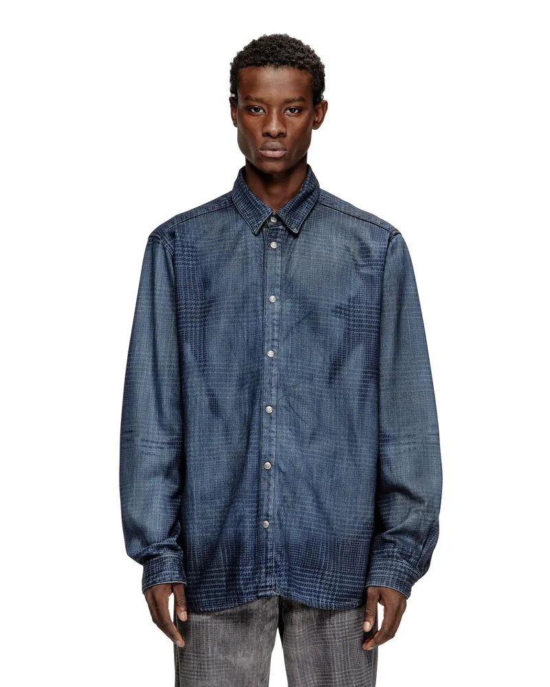 Diesel Hemd aus fließendem Prince of Wales Denim - Denimhemden - Herren - Blau Blau