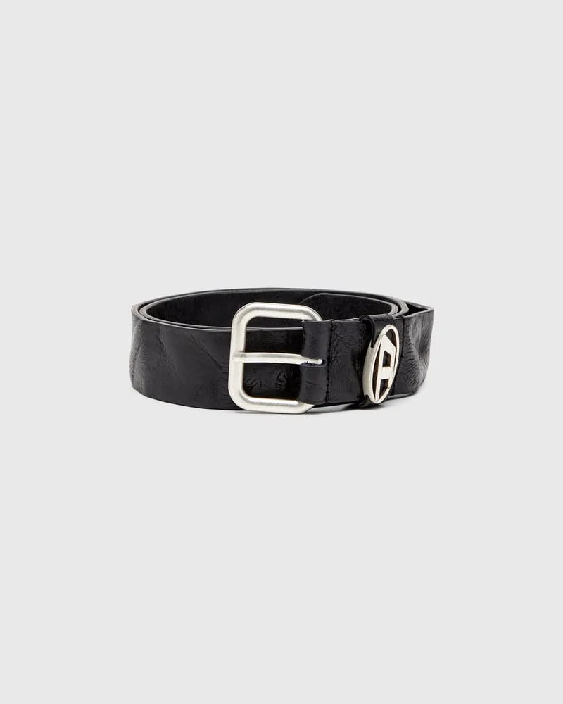 Diesel 3.9cm Gürtel aus Knitter-Leder mit Logo-Plakette - Gürtel - Unisex - Schwarz Schwarz