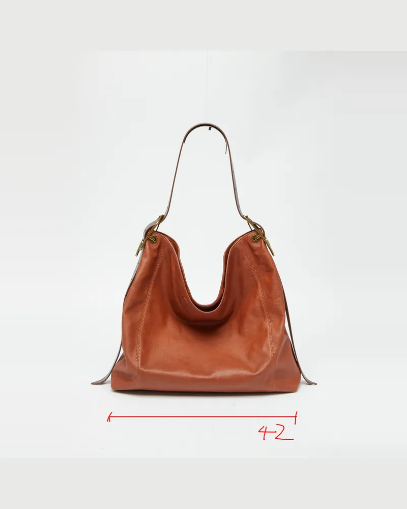 Diesel D-Line-Hobo-Tasche aus glänzendem, geknittertem Leder - Schultertaschen - Damen - Braun Braun
