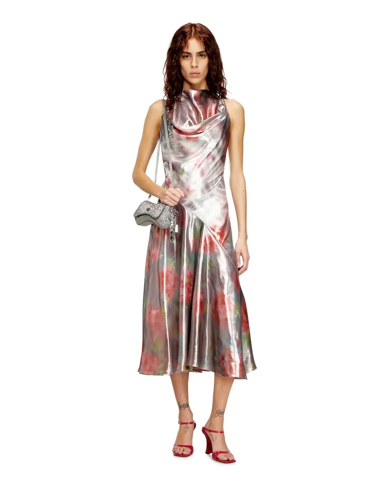 Diesel Metallisches Midikleid mit Rosendruck - Kleider - Damen - Bunt Bunt