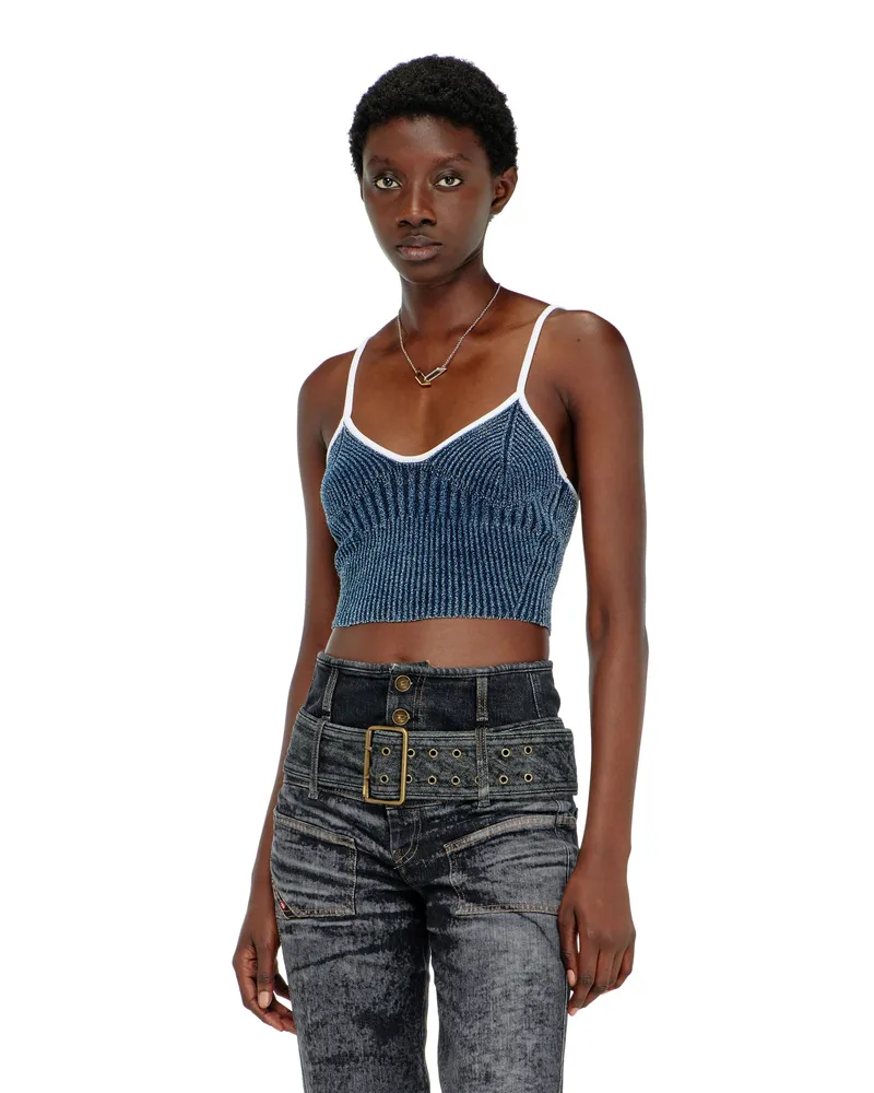 Diesel Crop-Top aus indigo bouclé Rippstrick - T-Shirts - Damen - Bunt Bunt