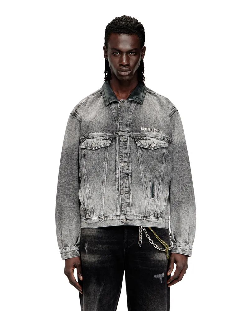 Diesel Denim-Truckerjacke mit tonalen Lederbesätzen - Denim jacken - Unisex 