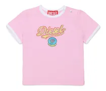 Baumwoll-T-Shirt mit Logo in Glitzeroptik - T-Shirts und Tops - Damen - Rosa