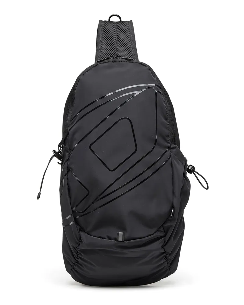 Diesel Drape-Sling-Rucksack aus Nylon mit farbgleichem Logo - Rucksäcke - Herren - Schwarz Schwarz