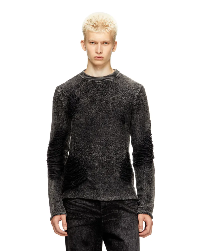 Diesel Destroyed-Pullover mit schwebenden Garnen - Strickwaren - Herren - Schwarz Schwarz