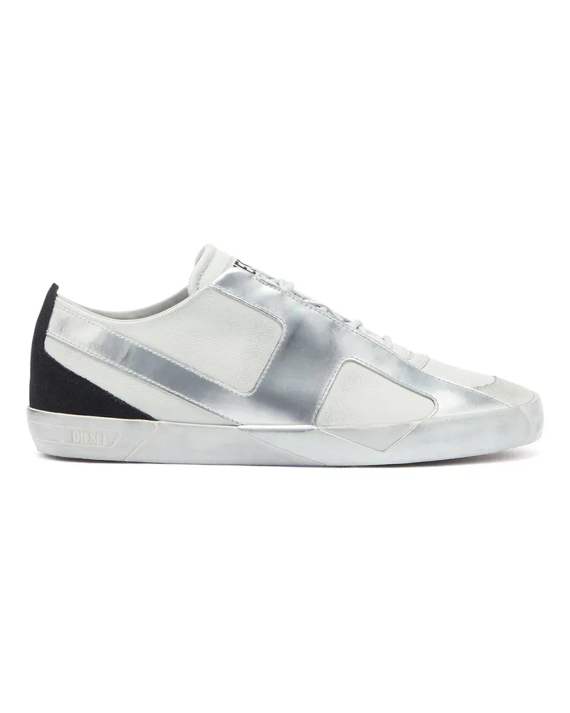 Diesel S-Slante-D - Sneaker aus Leder und Velours mit distressed look - Sneakers - Herren - Weiss Weiss