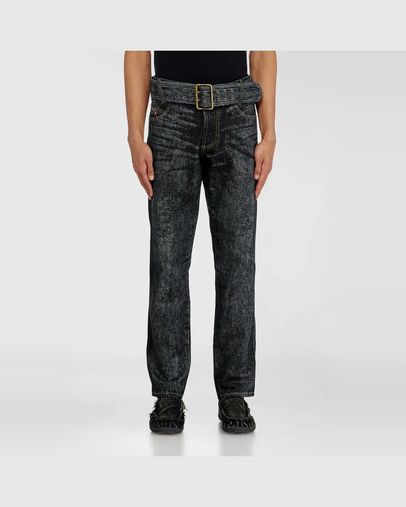 Diesel Slim Jeans Regular Waist D-Villus, Schwarz/Dunkelgrau, Knopfverschluss Schwarz