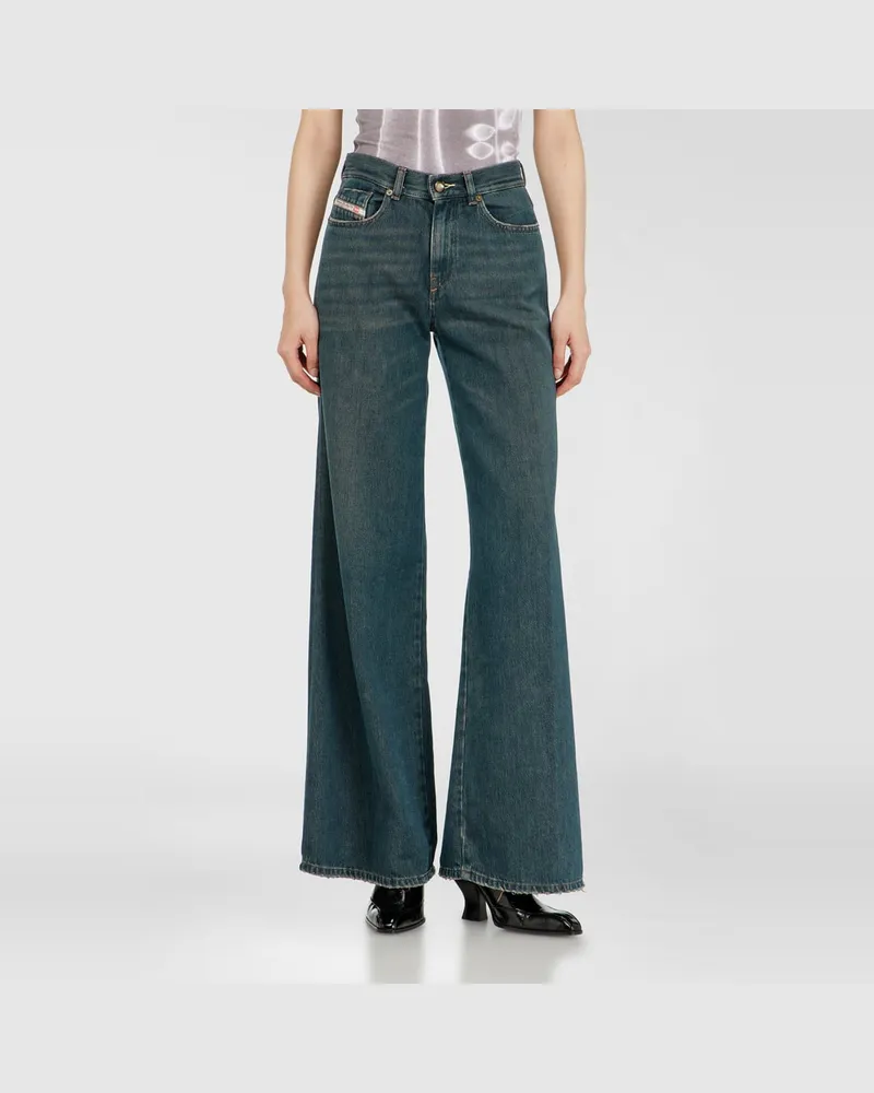 Diesel Flare Jeans Regular Waist 1978 D-Akemi, Dunkelblau, Reißverschluss Blau