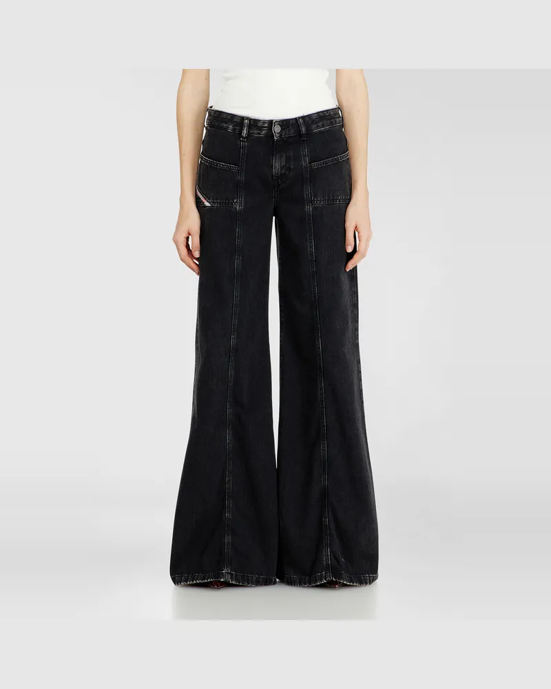 Diesel Flare Jeans Low Waist D-Akii, Schwarz/Dunkelgrau, Reißverschluss Schwarz